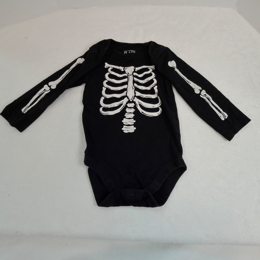 The Childrens Place Bodysuit Kids 9-12M Black Exc Skeleton Halloween Graphic